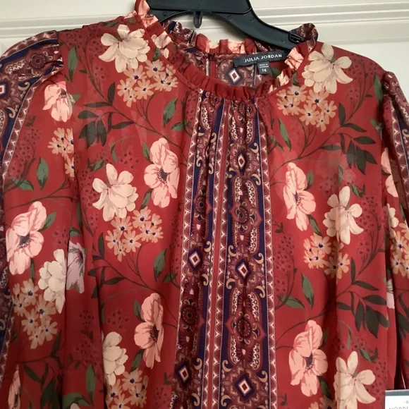 Julia Jordan High Neck Tie Belt Long Sleeve Dress, size 14